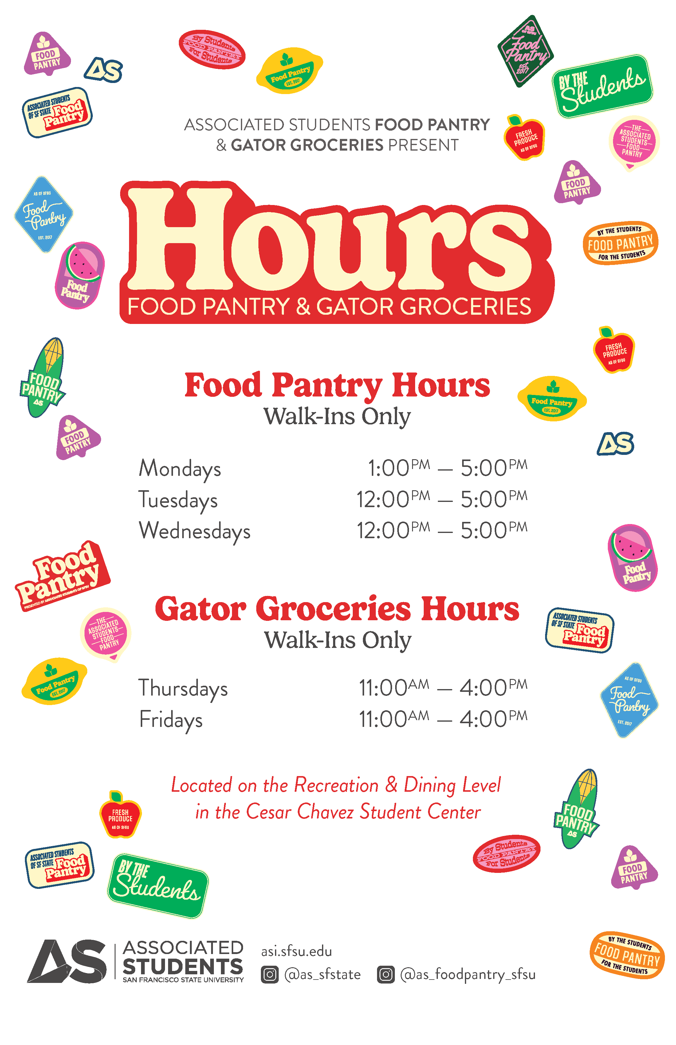 A flyer listing the food pantry hours