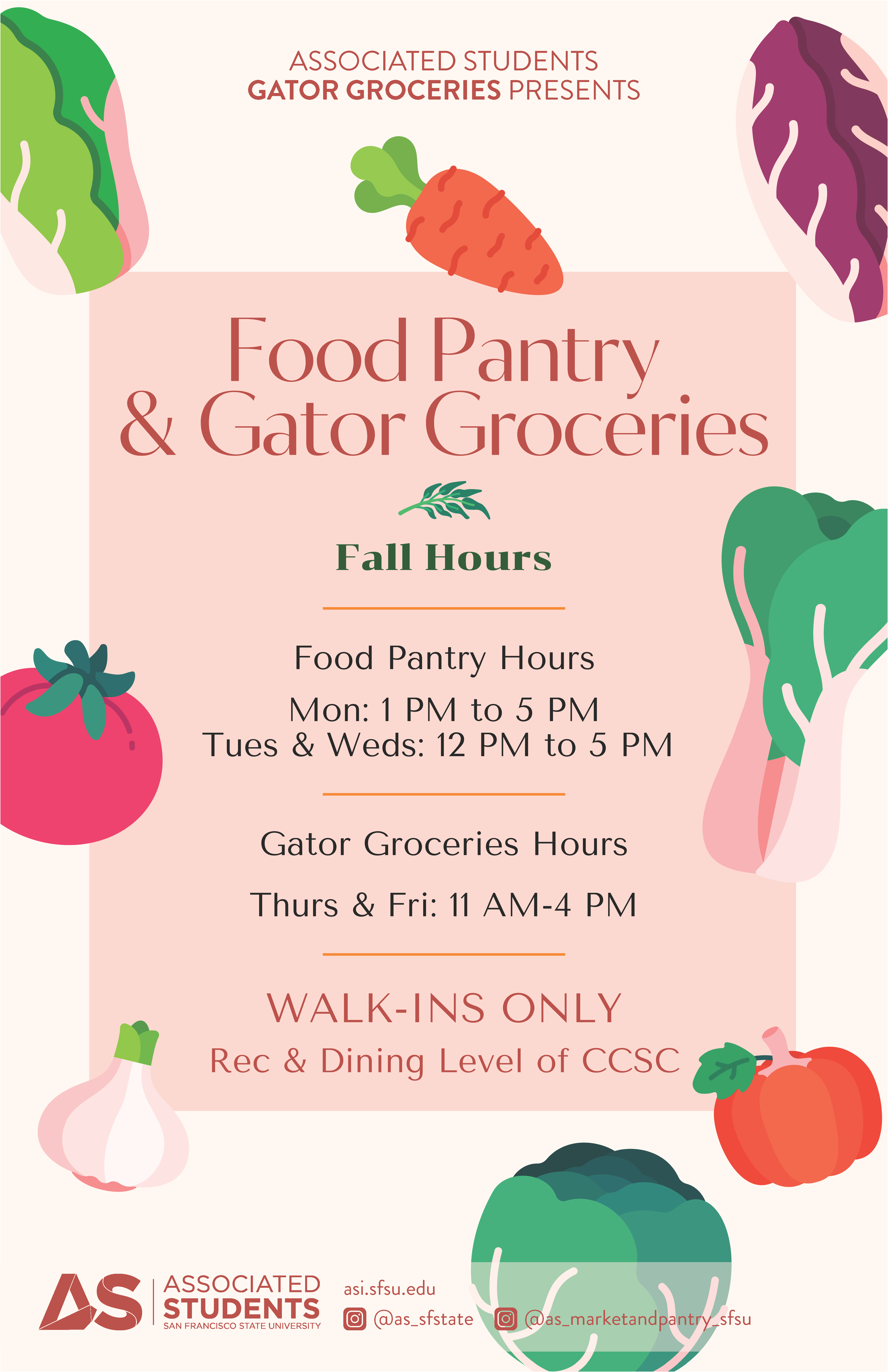 Flyer that shows Food Pantry and Gator Groceries Hours