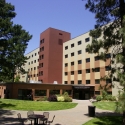 Student dorm building Mary Ward Hall with the Student Housing Office entrance