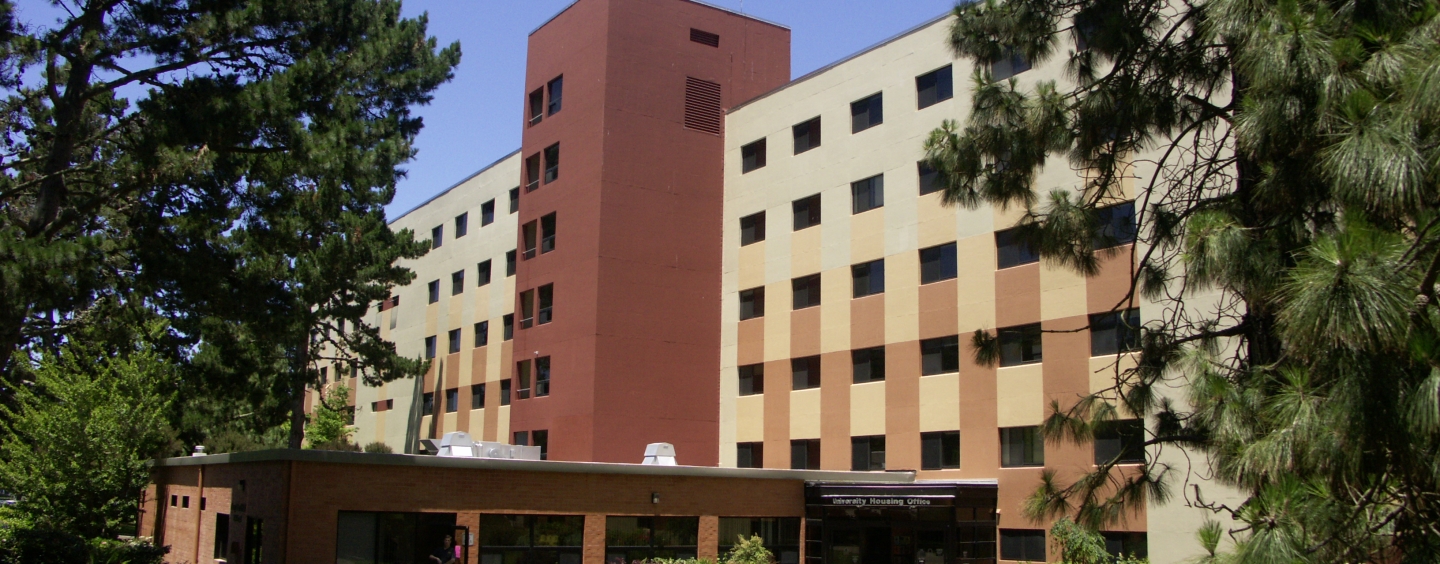 Student dorm building Mary Ward Hall with the Student Housing Office entrance